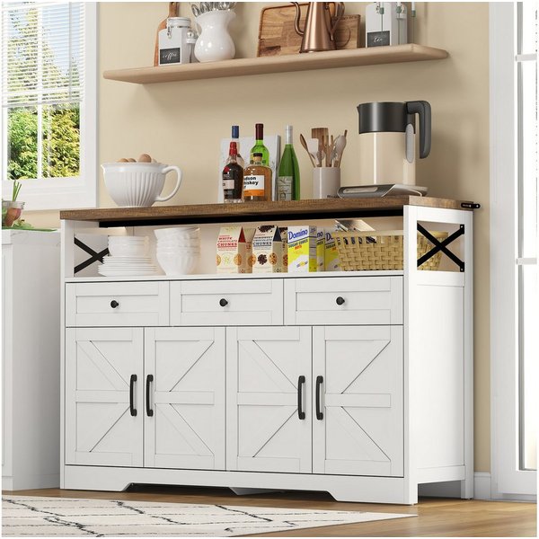Flieks Kommode mit 3 Schubladen und 4 Türen (1 St., B140/T35/H95 cm), Sideboard mit verstellbare Einlegeböden Wohnzimmerschrank Küchenbuffet