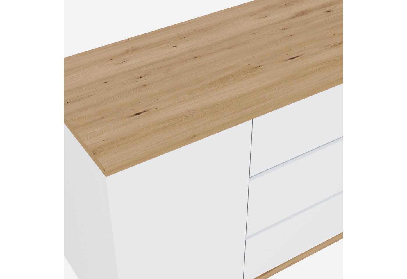 Flieks Kommode mit 360° drehbare Tisch, Rollen und Schubladen (2 St., mit verstellbaren Einlegeböden), Schreibtisch Sideboard Mehrzweckschrank Arbeitstisch weiß – Bild 5 von 5