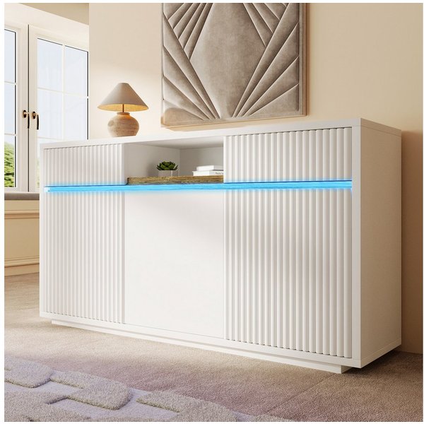 Flieks Kommode mit LED-Beleuchtung, 2 Schubladen und verstellbaren Einlegeböden (140x40x85 cm, 1 St., für Wohnzimmer/Arbeitszimmer/Flur/Schlafzimmer), Multifunk