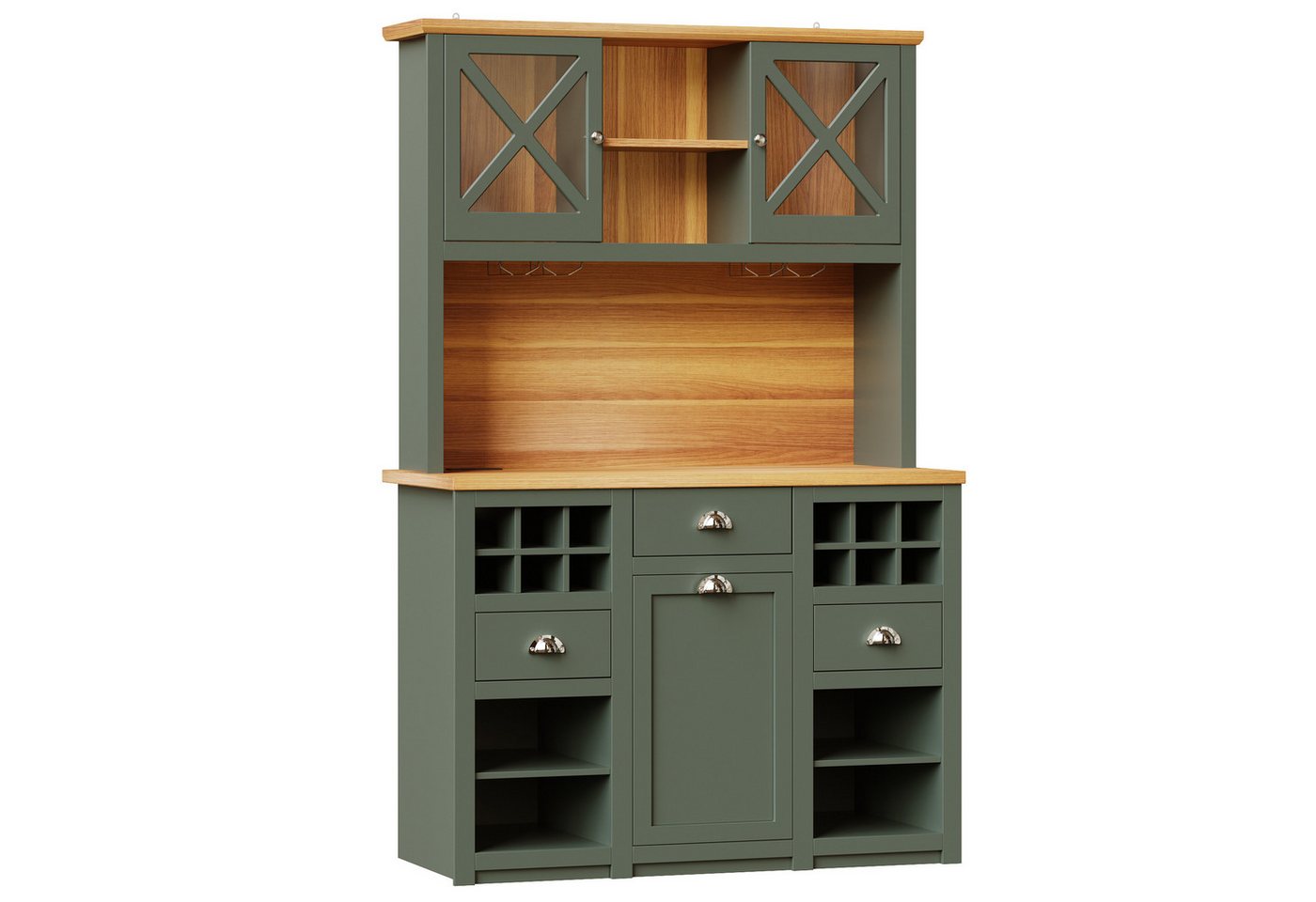 Flieks Küchenbuffet mit Arbeitsplatte in Holzoptik, Steckdosen und LED-Beleuchtung (B120/T45/H188 cm, 1-St) Küchenschrank mit verstellbarer Einlegeböden Hochsch – Bild 4 von 5