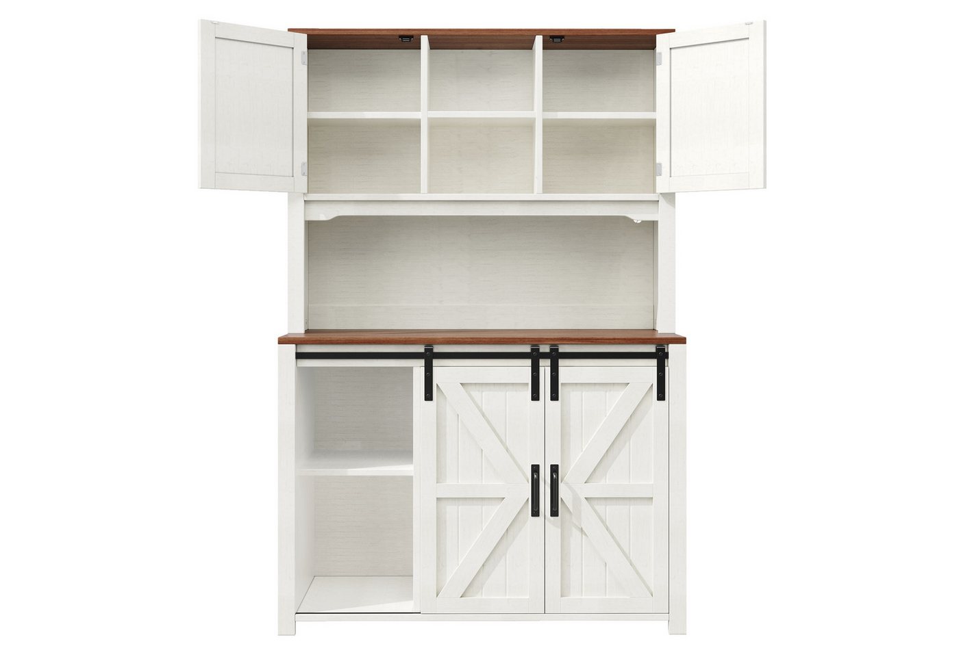 Flieks Küchenbuffet mit LED-Beleuchtung, 2 Schubladen und Schiebetüren (115×40×174,7 cm, 1-St) Hoschschrank Küchenschrank Buffetschrank mit verstellbare Ablagen – Bild 4 von 5