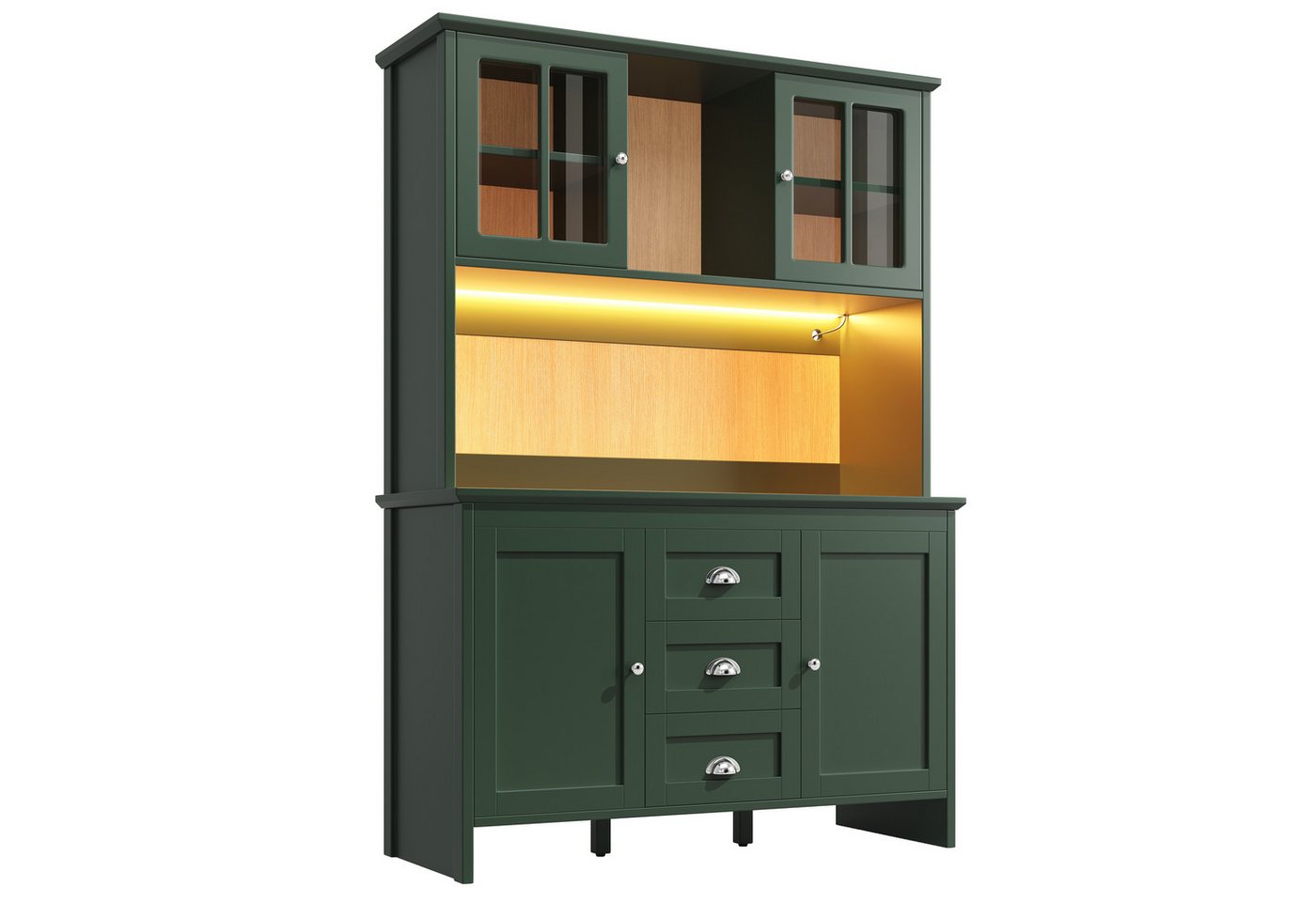 Flieks Küchenbuffet mit LED-Beleuchtung, Schubladen und Glastüren in Retro-Stil (1-St., B120/T40/H179 cm) Hochschrank Küchenschrank Geschirrschrank mit verstell – Bild 5 von 5
