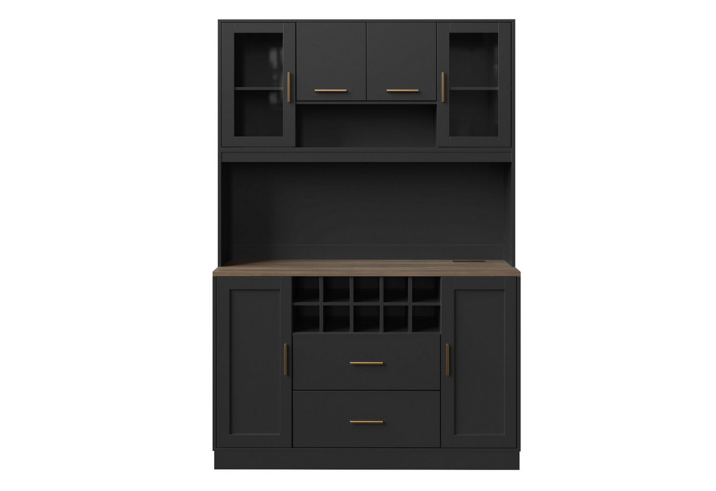 Flieks Küchenbuffet mit LED-Beleuchtung, Steckdose, Weinregal, 2 Schubladen und Glastüren (1-St., 120x36,3x180 cm) Hochschrank Küchenschrank Geschirrschrank mit – Bild 5 von 5