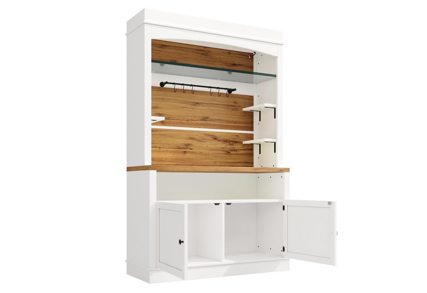 Flieks Küchenbuffet mit LED-Beleuchtung, Gläserhalter und Ablagen (1-St., 107x43x184 cm) Hochschrank Küchenschrank Buffetschrank mit Stauraum Weiß – Bild 3 von 5