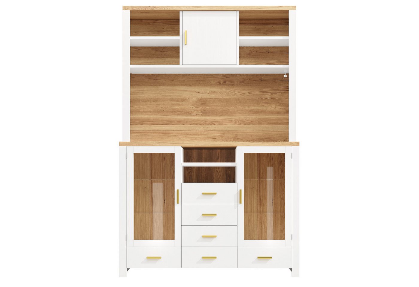 Flieks Küchenbuffet mit LED-Beleuchtung, Glaseinlegeböden, Glastüren und Schubladen (1-St., B120/T40/H188 cm) Hochschrank Küchenschrank Geschirrschrank mit Arbe – Bild 4 von 5