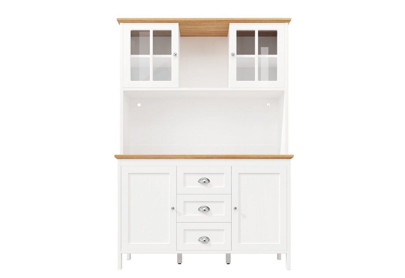Flieks Küchenbuffet mit LED-Beleuchtung, Schubladen und Glastüren in Retro-Stil (1-St., B120/T40/H179 cm) Hochschrank Küchenschrank Geschirrschrank mit verstell – Bild 4 von 5