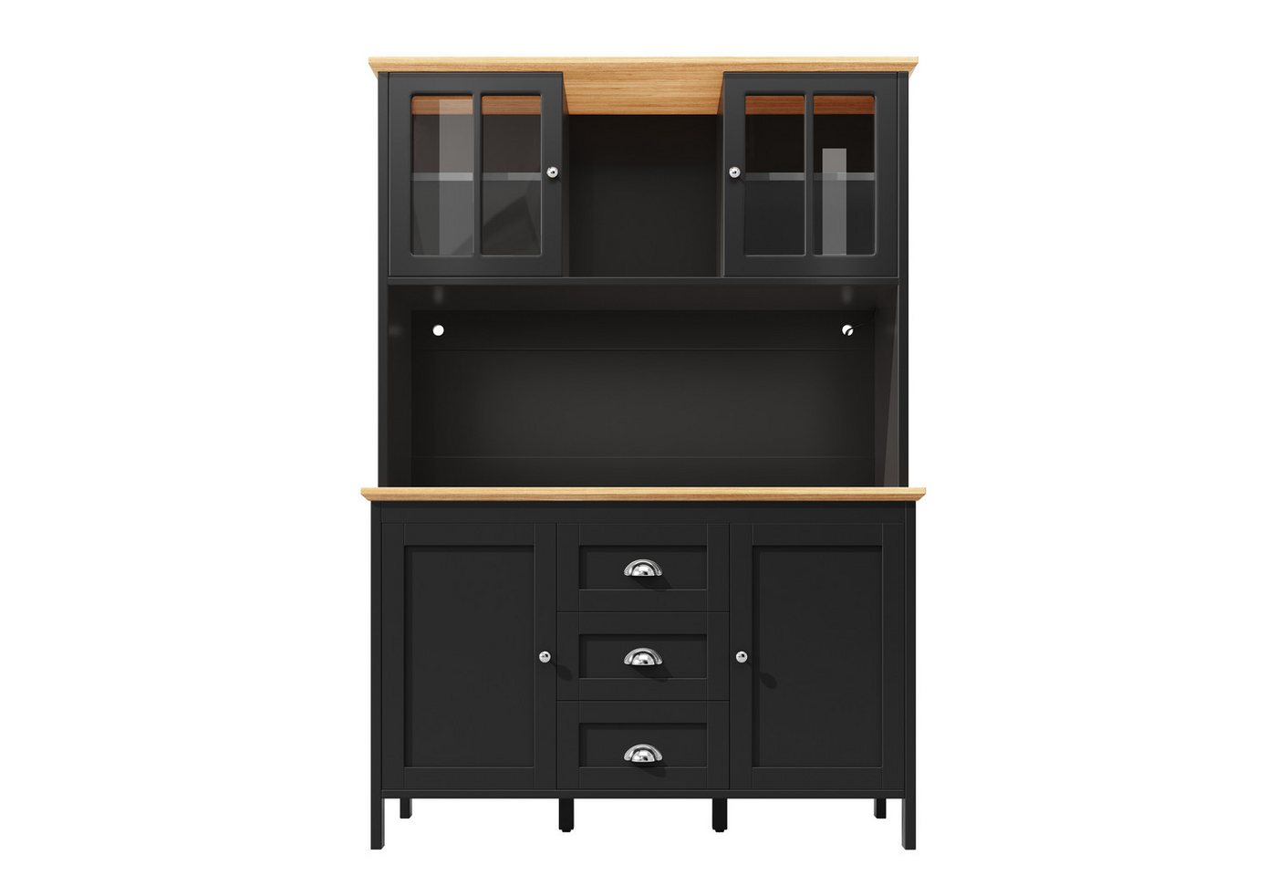Flieks Küchenbuffet mit LED-Beleuchtung, Schubladen und Glastüren in Retro-Stil (1-St., B120/T40/H179 cm) Hochschrank Küchenschrank Geschirrschrank mit verstell – Bild 4 von 5