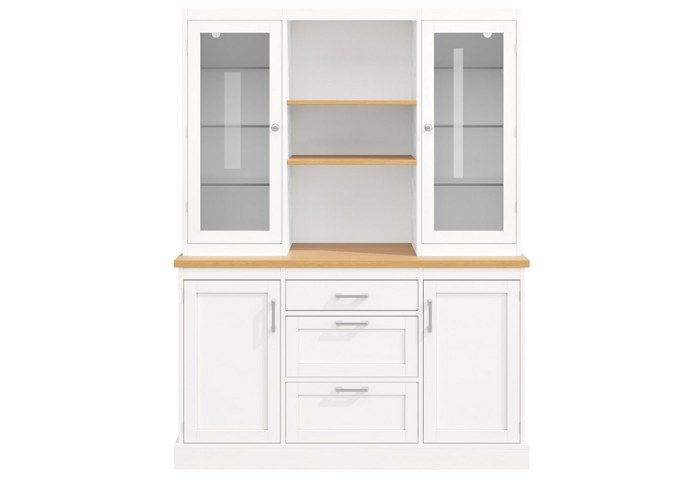Flieks Küchenbuffet mit LED-Beleuchtung, verstellbarer Glaseinlegeböden und Arbeitsplatte (1-St., B140/T40/H185 cm) Hochschrank Küchenschrank Glasvitrine in Lan – Bild 5 von 5