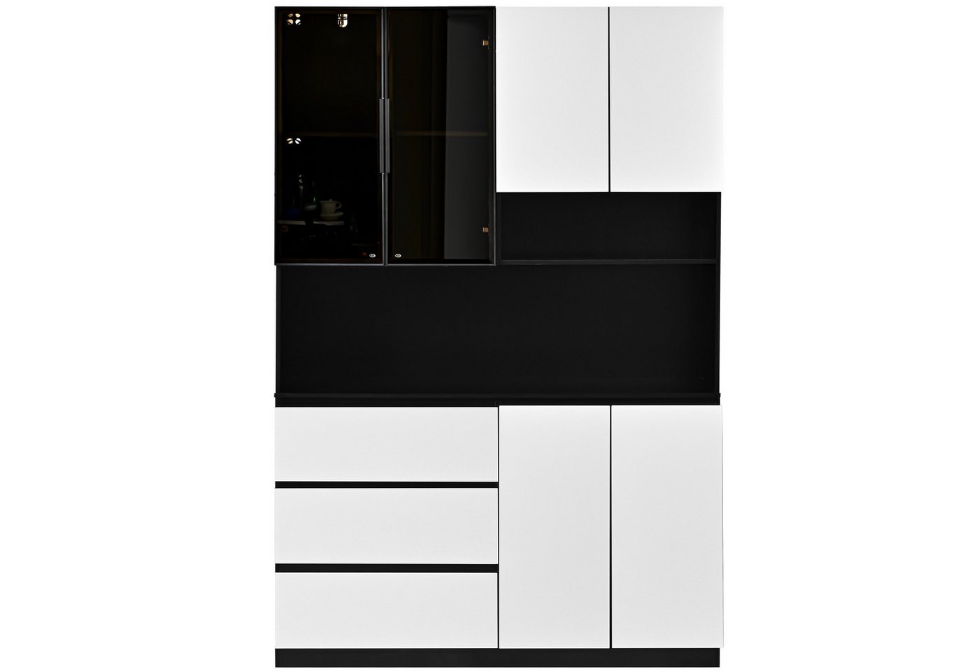 Flieks Küchenbuffet mit LED-Beleuchtung, 3 Schubladen und Glastüren (mit verstellbarer Einlegeböden & Arbeitsplatte, 1-St., 120x40x180 cm) Hochschrank Küchensch – Bild 5 von 5