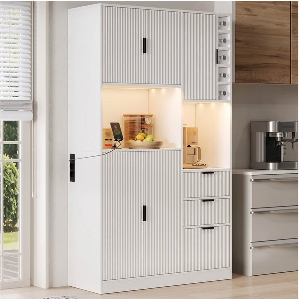 Flieks Küchenbuffet mit Steckdosen, LED-Beleuchtung und verstellbaren Einlegeböden (1-St., B105/T40/H180 cm) Hochschrank Küchenschrank mit verstellbaren Einlege