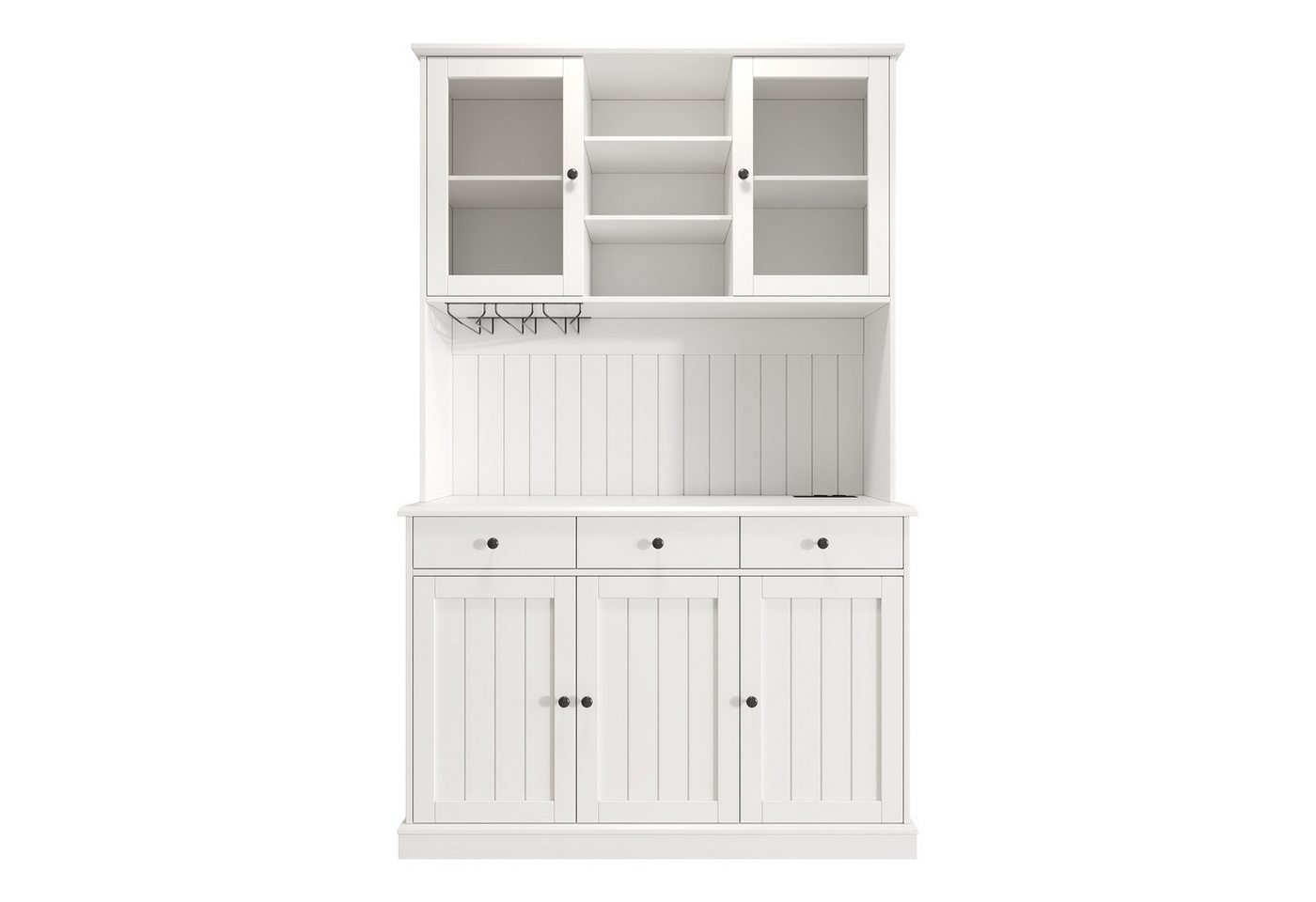 Flieks Küchenbuffet mit Steckdosen, Gläserhalter, Schubladen und Glastüren (Arbeitsplatte mit USB-C- und USB-A-Anschlüssen, 1-St., 120x40x191 cm) Hochschrank Kü – Bild 4 von 5