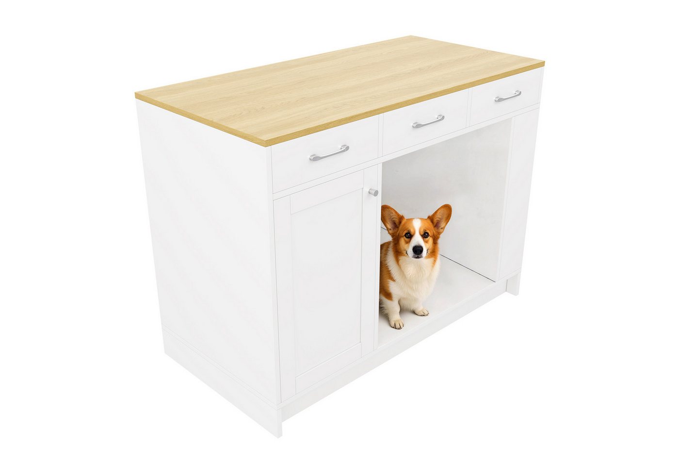 Flieks Kücheninsel mit Schubladen, Türablagen und verstellbaren Ablagen, (B120/T60/H90 cm), Küchenschrank mit Haustierruhebereich und Stauraum Mehrzweckschrank – Bild 5 von 5