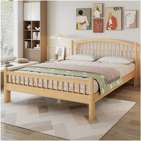Flieks Massivholzbett, Kinderbett 140x200cm mit Lattenrost, minimalistisches Design