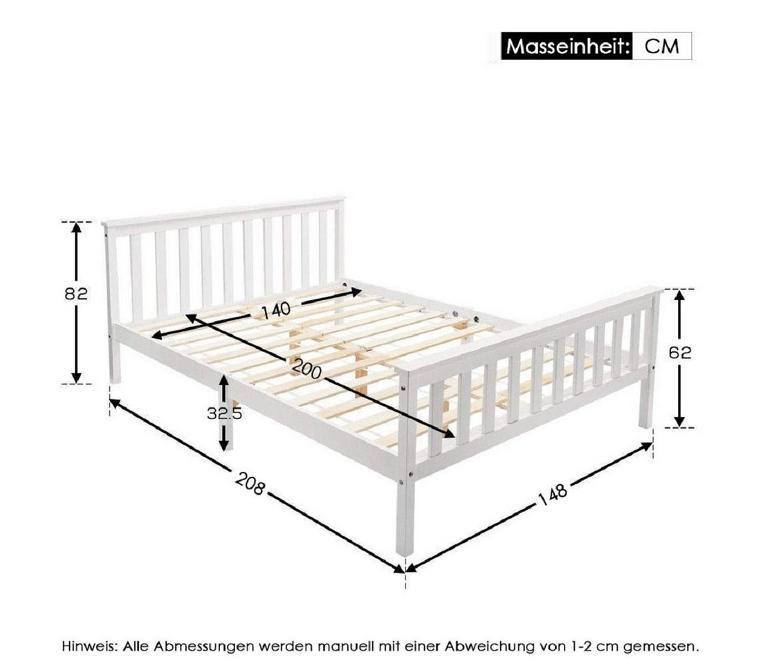 Flieks Massivholzbett, Doppelbett Ehebett Bettgestell 140x200cm – Bild 4 von 5