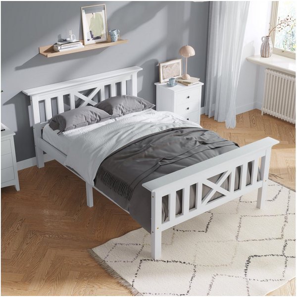 Flieks Massivholzbett, Einzelbett Kinderbett 90x200cm Kiefer ohne Matratze