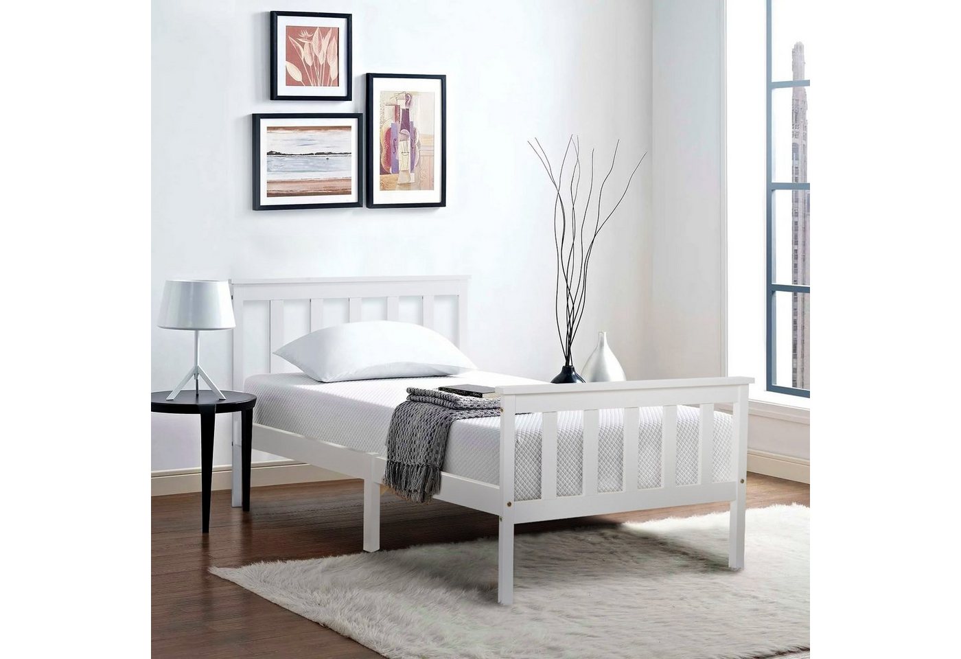 Flieks Massivholzbett, Einzelbett Kinderbett Jugendbett 90x200cm Kiefer Weiß – Bild 3 von 5