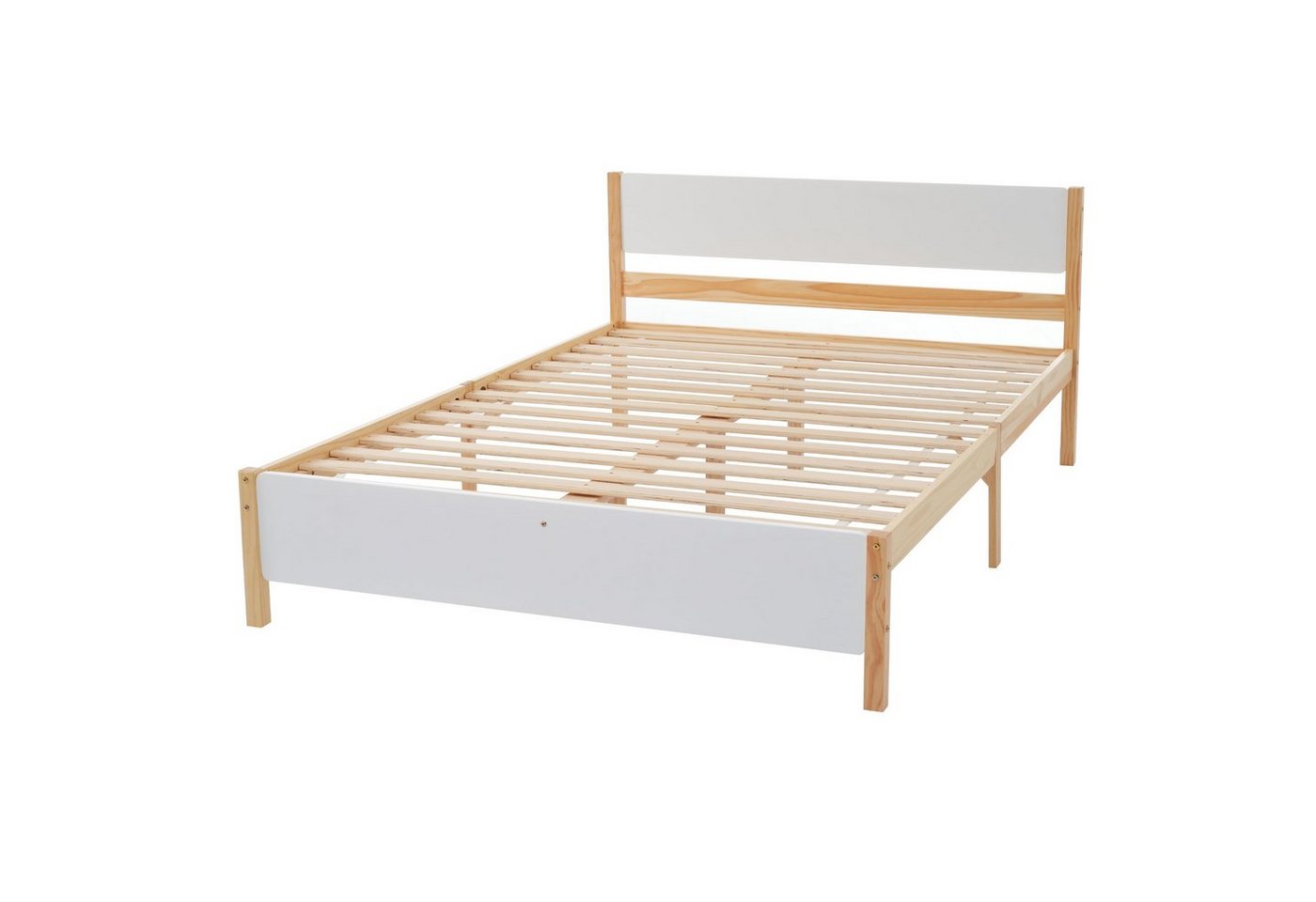Flieks Massivholzbett, Doppelbett Kiefernholzbett mit Kopfteil und Lattenrost 140x200cm – Bild 5 von 5