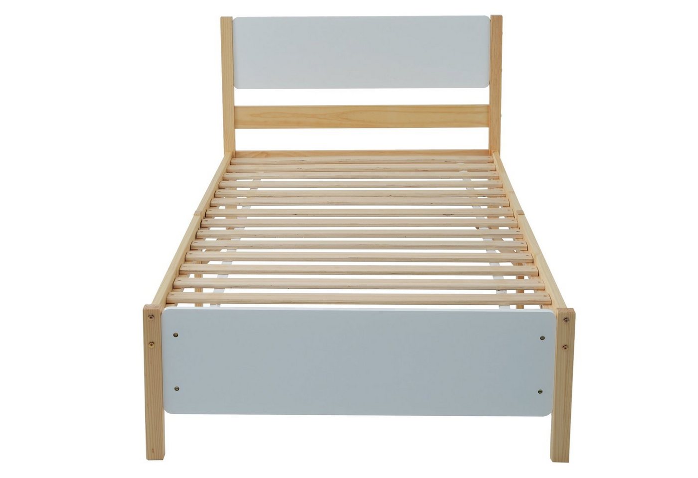Flieks Massivholzbett, Einzelbett Kiefernholzbett mit Kopfteil und Lattenrost 90x200cm – Bild 4 von 5