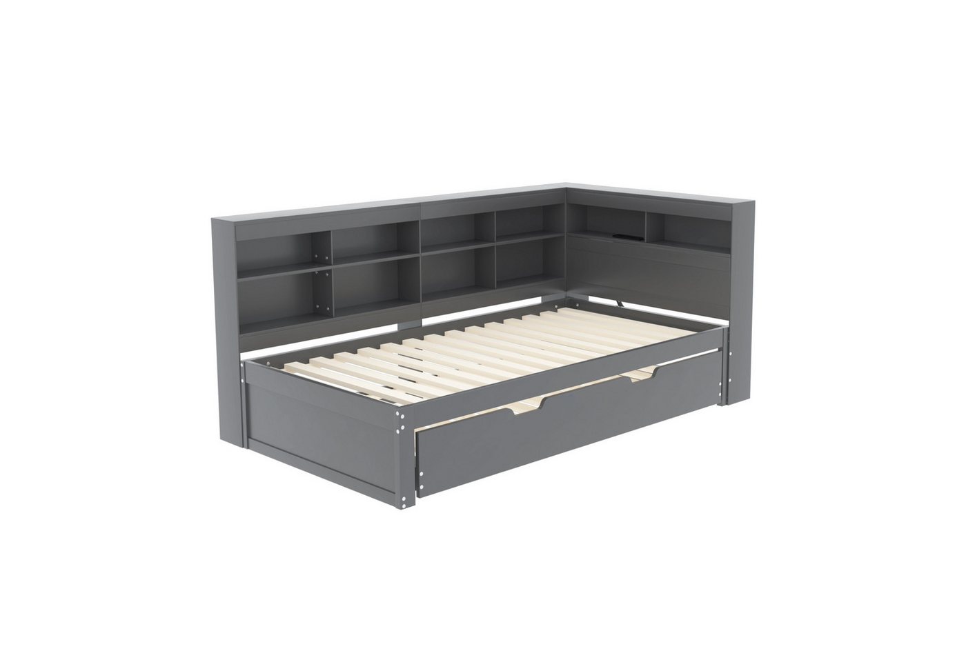 Flieks Massivholzbett, Einzelbett 90x200cm mit Stauraum, USB-Aufladen und Unterbett 90x190cm – Bild 5 von 5