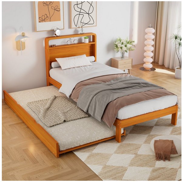 Flieks Massivholzbett, Kinderbett 90x200cm mit Ausziehbett 90x190cm, links/rechts montierbar
