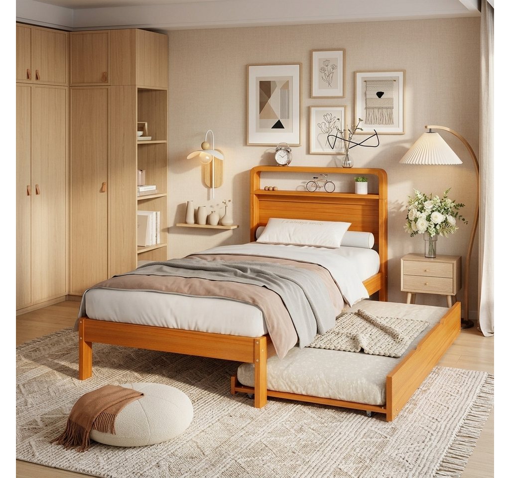 Flieks Massivholzbett, Kinderbett 90x200cm mit Ausziehbett 90x190cm, links/rechts montierbar – Bild 2 von 5