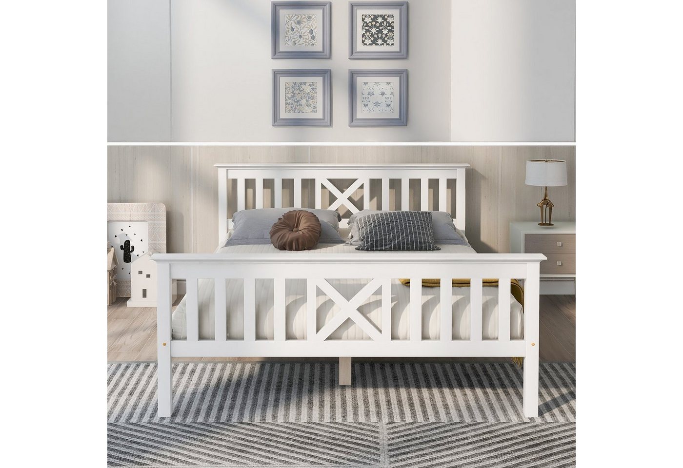 Flieks Massivholzbett, Doppelbett Kinderbett mit Lattenrost 140x200cm Kiefer – Bild 2 von 5