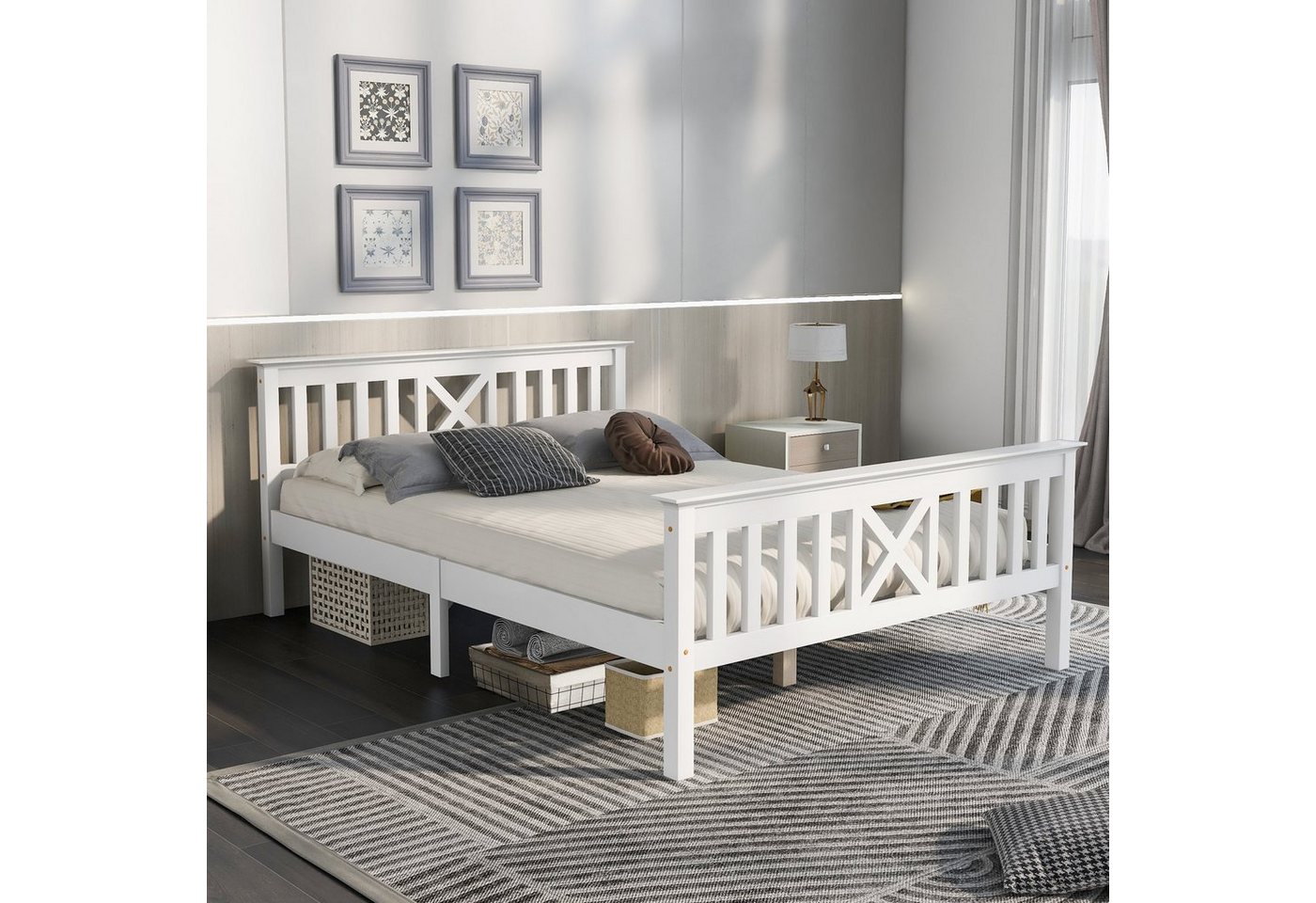 Flieks Massivholzbett, Doppelbett Kinderbett mit Lattenrost 140x200cm Kiefer – Bild 3 von 5