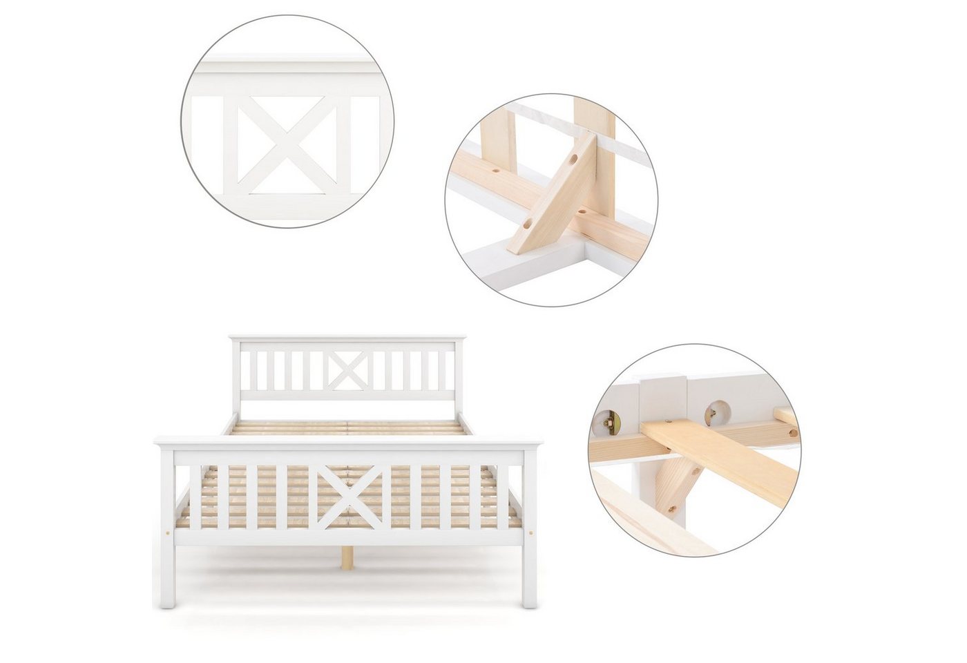 Flieks Massivholzbett, Doppelbett Kinderbett mit Lattenrost 140x200cm Kiefer – Bild 5 von 5