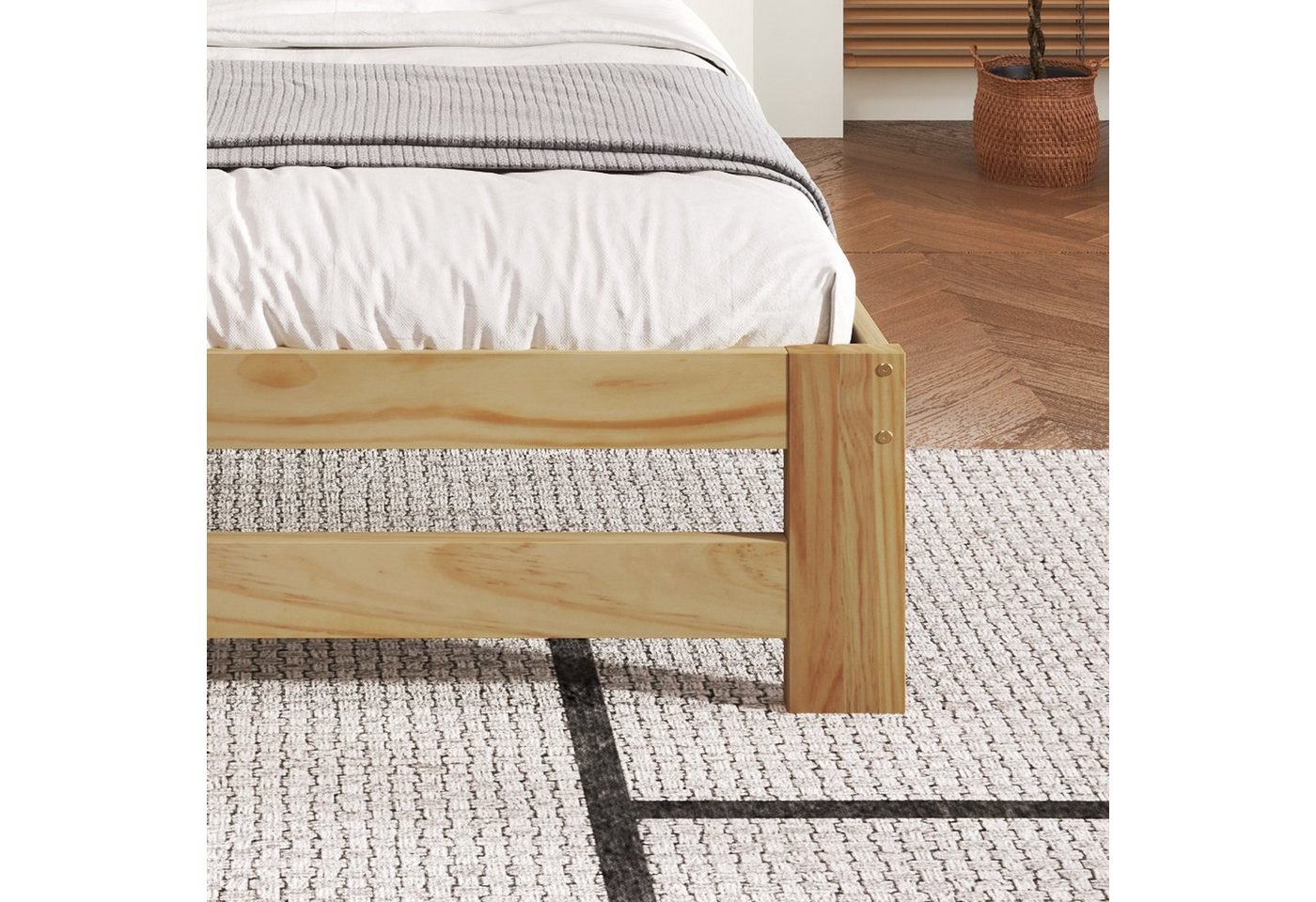 Flieks Massivholzbett, Doppelbett Futonbett mit Kopfteil und Lattenrost 140x200cm – Bild 5 von 5