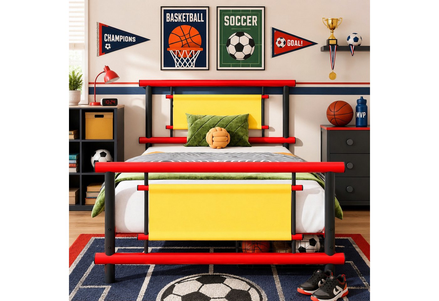 Flieks Metallbett, Kinderbett Einzelbett 90x200cm mit 2 Schubladen & leuchtenden Farben – Bild 3 von 5