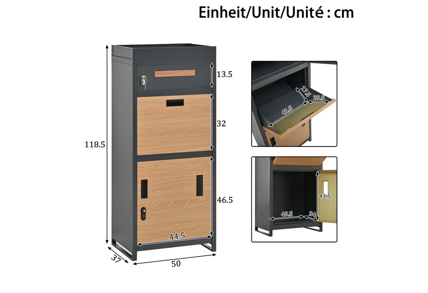 Flieks Paketbriefkasten, Standbriefkasten Paketbox 50x37x118.5cm mit Zahlenschloss Pflanzdach – Bild 4 von 5