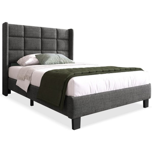 Flieks Polsterbett (1-tlg), Einzelbett Holzbett Leinen 90x200cm ohne Matratze