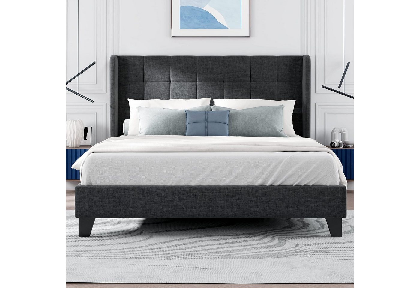 Flieks Polsterbett (1-tlg), Doppelbett Leinen 140x200cm ohne Matratze – Bild 2 von 5