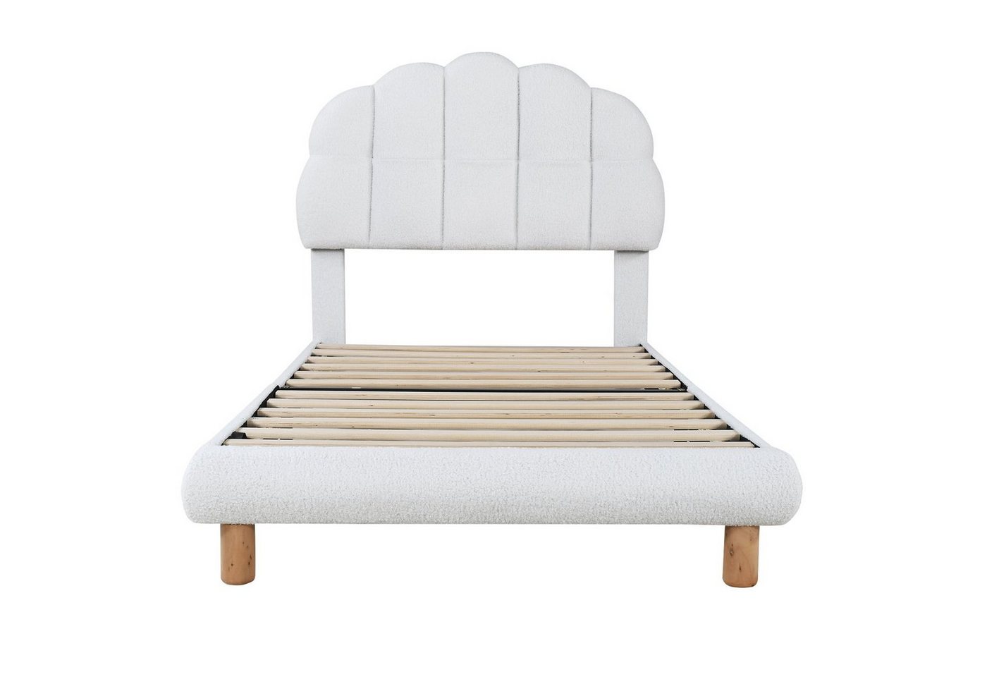 Flieks Polsterbett, Einzelbett Kinderbett 90x200cm mit Halbkreisform Kopfteil Vliesimitat – Bild 5 von 5