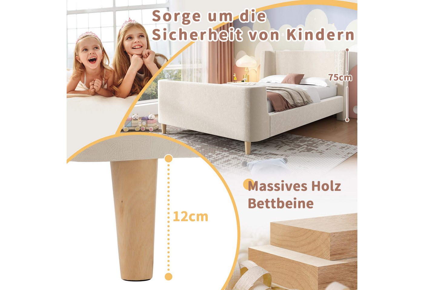 Flieks Polsterbett, Kinderbett Einzelbett 90x200cm mit kosmischem Muster Samt – Bild 5 von 5