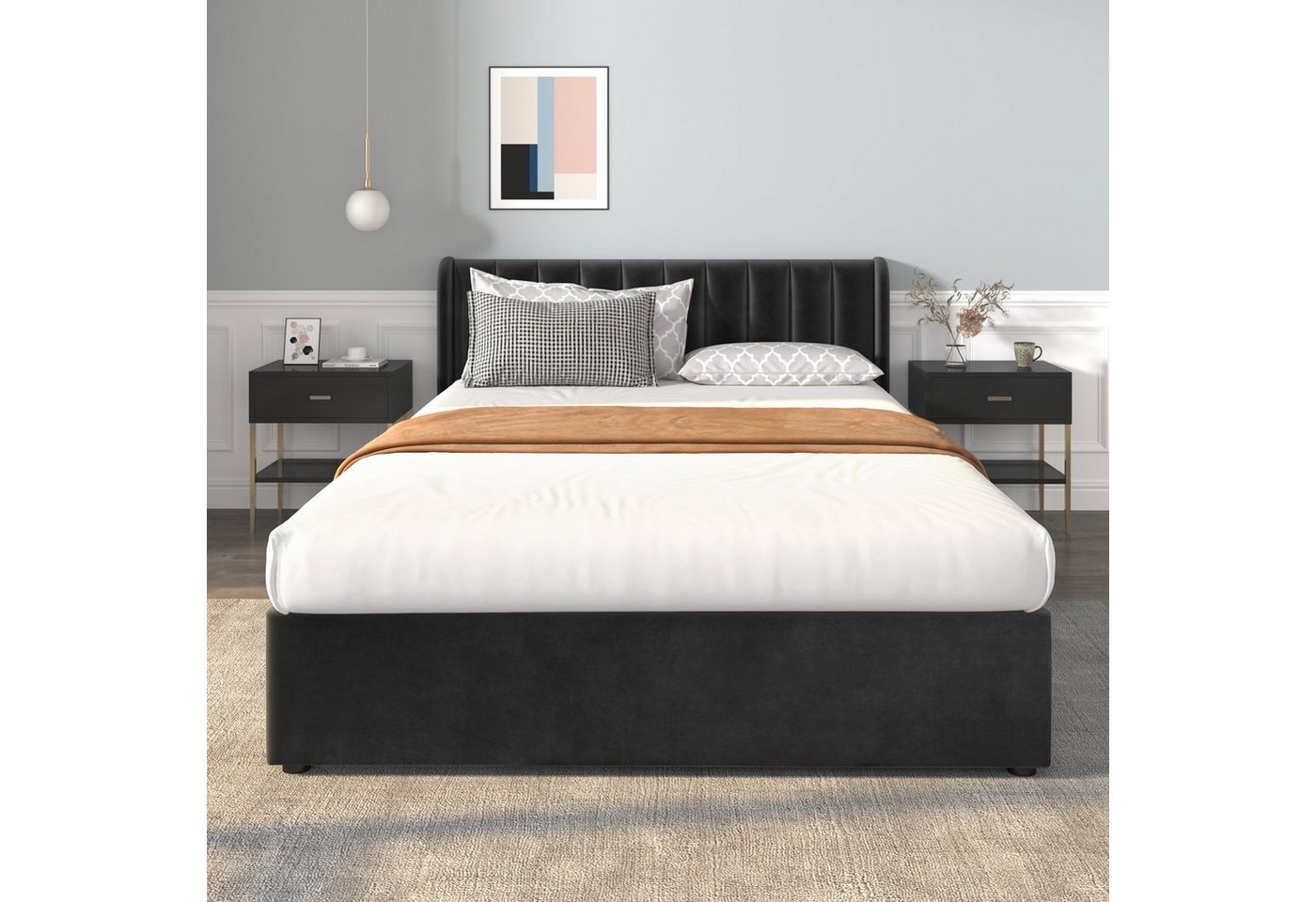Flieks Polsterbett, Samt Stauraumbett mit 2 Schubladen 160x200cm – Bild 3 von 5