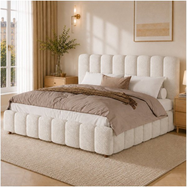 Flieks Polsterbett, Doppelbett Designerbett 160x200cm mit Polster-Kopfteil und Lattenrost