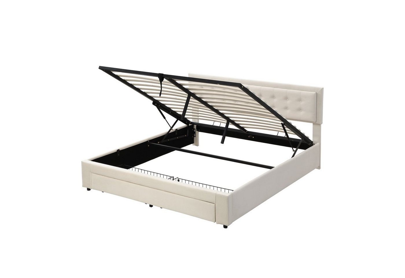 Flieks Polsterbett, Hydraulisches Stauraumbett Doppelbett Samt 180x200cm – Bild 4 von 5