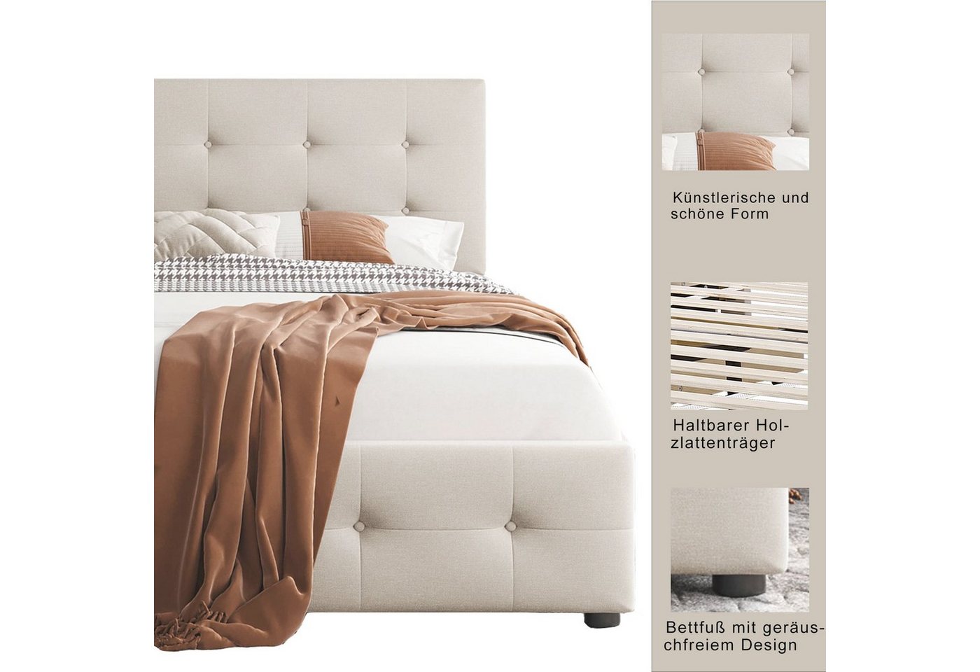 Flieks Polsterbett, Einzelbett Holzbett 2 Schubladen Samt 90x200cm – Bild 5 von 5