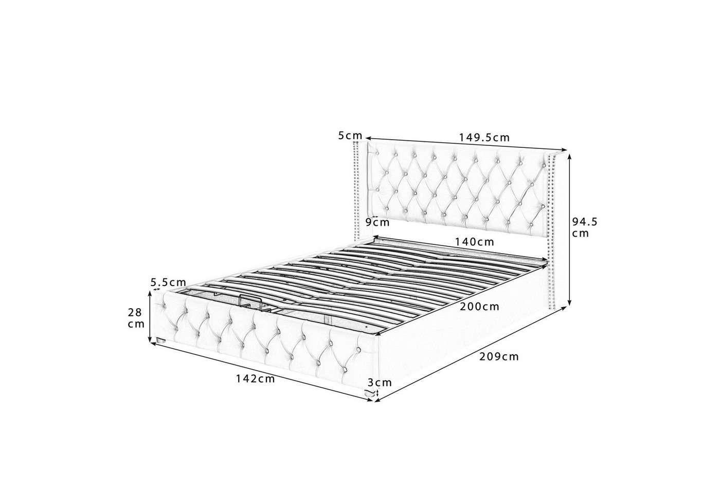Flieks Polsterbett, Samt Hydraulisches Funktionsbett Doppelbett 140x200cm – Bild 5 von 5