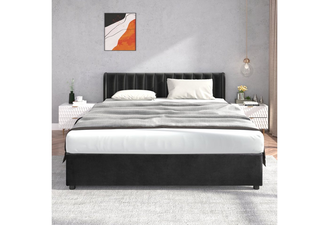 Flieks Polsterbett, Samt Stauraumbett mit 2 Schubladen 180x200cm – Bild 3 von 5