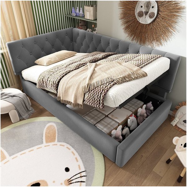 Flieks Polsterbett, Kinderbett Daybett 90x200cm Schlafsofa mit hydraulischem Stauraum