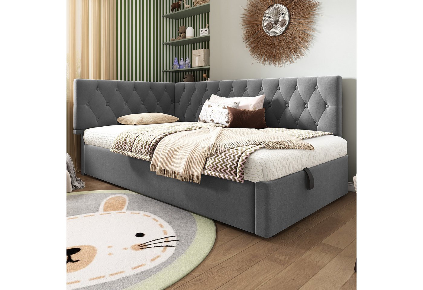 Flieks Polsterbett, Kinderbett Daybett 90x200cm Schlafsofa mit hydraulischem Stauraum – Bild 2 von 5