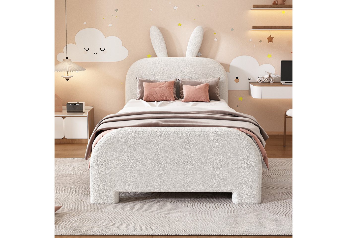 Flieks Polsterbett, Kinderbett Einzelbett 90x200cm, Kaninchenform Kopfteil, 2 Schubladen – Bild 3 von 5