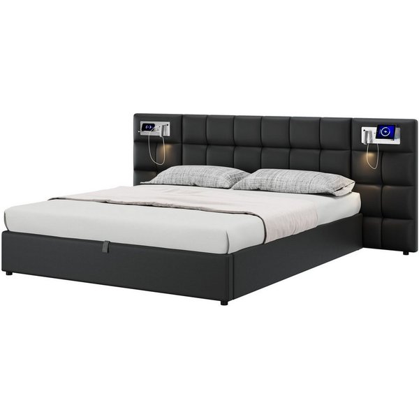 Flieks Polsterbett, Doppelbett 180x200cm mit hydraulischem Stauraum Leselicht Ladefunktion