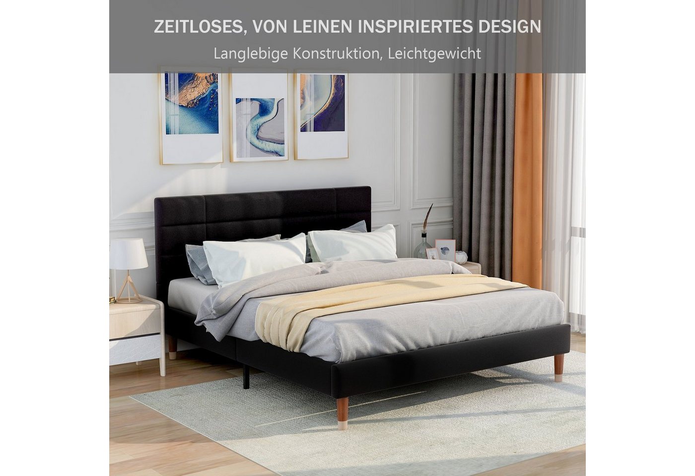 Flieks Polsterbett, Doppelbett Holzbett mit Lattenrost 140x200cm – Bild 3 von 5