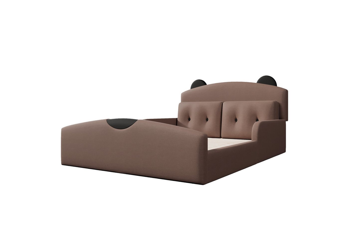 Flieks Polsterbett, Bären-Design Kinderbett Plattformbett 140x200cm mit 2 Zierkissen – Bild 5 von 5