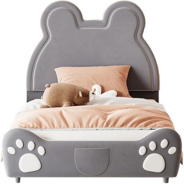 Flieks Polsterbett, Bärenform Kinderbett Einzelbett 90x200cm hautfreundlicher Samt-Stoff