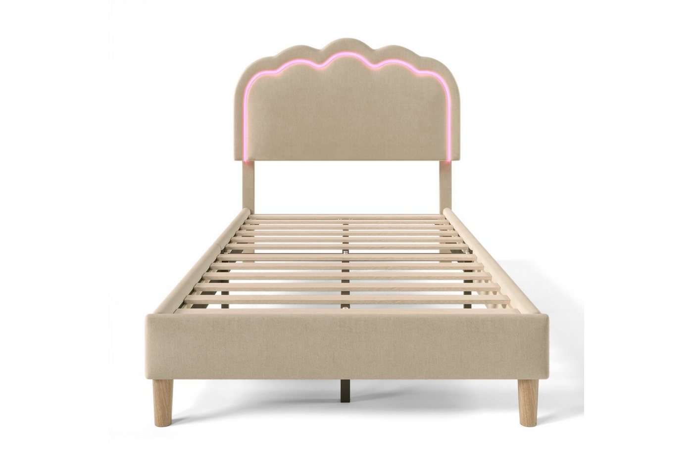 Flieks Polsterbett, LED Beleuchtung Einzelbett mit höhenverstellbarem Kopfteil 90x200cm – Bild 5 von 5