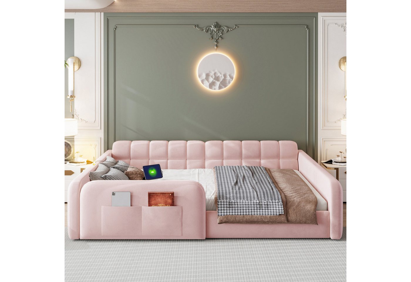 Flieks Polsterbett, Kinderbett Daybett 140x200cm mit Schublade Nachtlicht Ladeanschluss – Bild 3 von 5